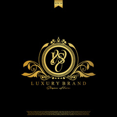 I & S IS logo initial Luxury ornament emblem. Initial luxury art vector mark logo, gold color on black background.