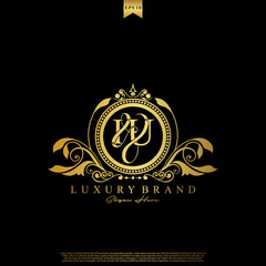 I & U IU logo initial Luxury ornament emblem. Initial luxury art vector mark logo, gold color on black background.