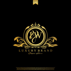 I & W IW logo initial Luxury ornament emblem. Initial luxury art vector mark logo, gold color on black background.