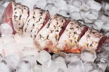 Fresh river fish on ice.