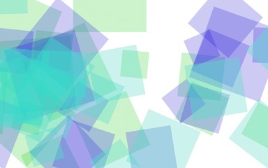 Multicolored translucent squares on white background. Green tones. 3D illustration