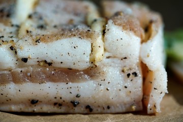 macro view on salty bacon