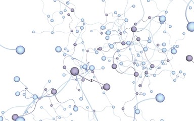 Neural network. Social network. Futuristic dna, deoxyribonucleic acid. Abstract molecule, cell illustration, mycelium. White background. 3D illustration