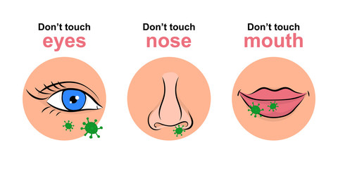 Do not touch hands, eyes, nose, mouth. Avoid touching your face. Coronavirus covid-19 outbreak prevention.