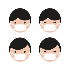 Men and Women in medical face protection masks. Vector illustration of person wearing a surgical surgical mask. illustrations for concepts of disease, disease, allergies, pollution, corona virus