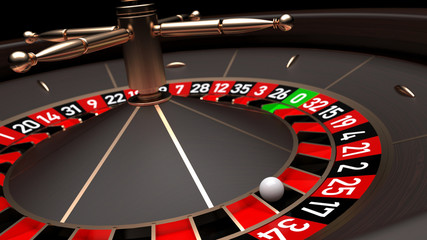 Close up view of roulette wheel with the ball. 3D illustration	