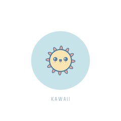 Cute kawaii happy Sun. Outline round weather Icon. Japanese cartoon manga style. Funny anime character. Trendy vector illustration. Pre-made card or print. Isolated on white