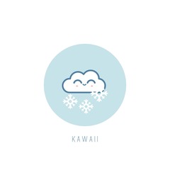 Cute kawaii snowing Cloud. Outline round weather Icon. Japanese cartoon manga style. Funny anime character. Trendy vector illustration. Pre-made card or print. Isolated on white