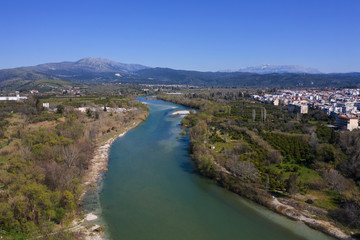Fototapeta na wymiar Aerial view of Arta city, Greece. Cityscape of Arta, Peloponess