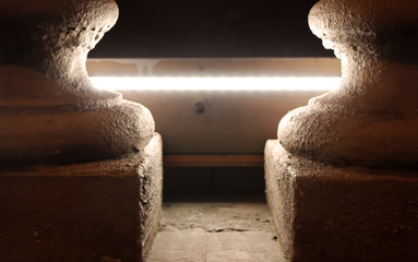 Backlight Antique architecture and lighting. Medieval architecture