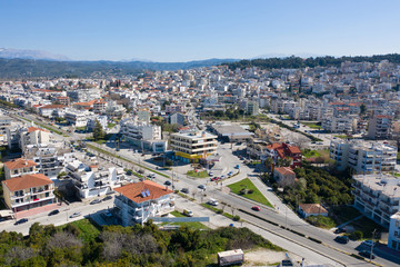 Fototapeta premium Aerial view of Arta city, Greece. Cityscape of Arta, Peloponess