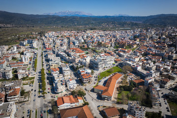 Fototapeta premium Aerial view of Arta city, Greece. Cityscape of Arta, Peloponess