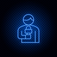 journalist, man blue neon vector icon .Transparent background. Blue neon vector icon