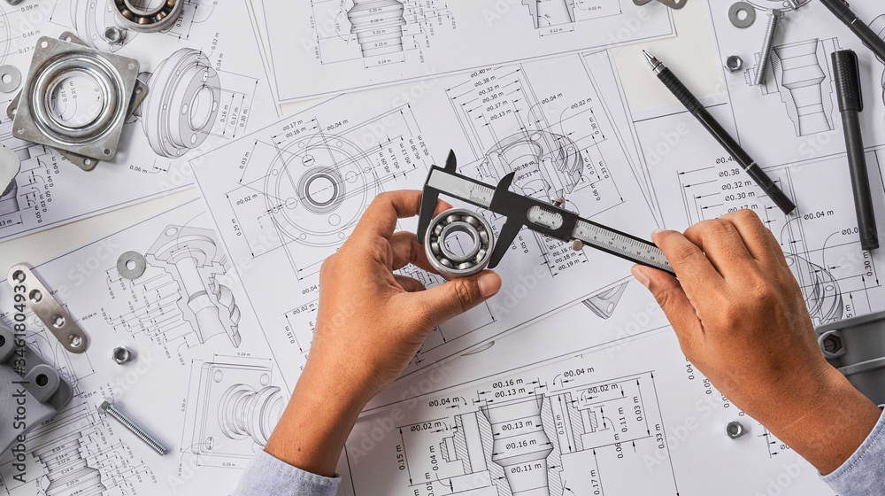 Poster engineer technician designing drawings mechanical parts engineering engine.manufacturing factory ind