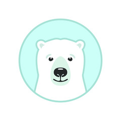 Polar bear graphic icon. Arctic bear head sign in the circle isolated on white background. White bear symbol. Vector illustration