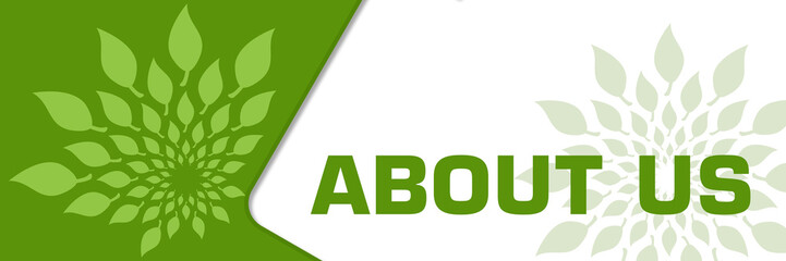 About Us Green White Leaves Circular Rounded Left 