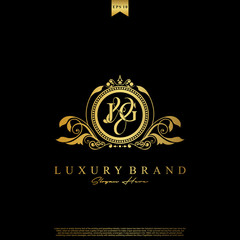 J & G JG logo initial Luxury ornament emblem. Initial luxury art vector mark logo, gold color on black background.