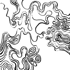 Abstract black and white background. A lot of chaotic curved lines create a pattern on the surface, chaotic and abstract, hand-drawn graphics