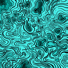 Fototapeta na wymiar Abstract black and turquoise background. A lot of chaotic curved lines create a pattern on the surface, chaotic and abstract, hand-drawn graphics