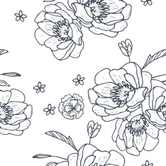 Hand Drawn Seamless Background With Floral Ornaments, Stylized Flowers, Dots, Plants. Vector Abstract Floral Textures.