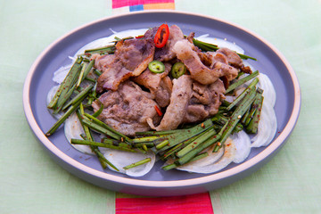 Fried Beef Brisket with garlic chives salad