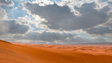 Fototapeta na wymiar Caravan in the Sahara Desert in Morocco.