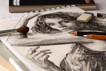 Pencil drawing and graphic artist accessories