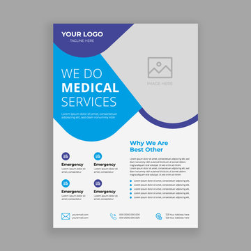 Medical Health Care flyer design template, poster report leaflets presentation cover brochure pamphlet annual, a4 print layout with blue color vector illustration

