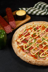 pizza on a wooden table