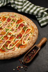 pizza on a wooden table