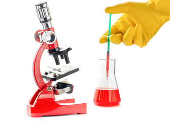 Research analysis and vaccine development. COVID-19 vaccine. Analysis of the virus under the microscope.