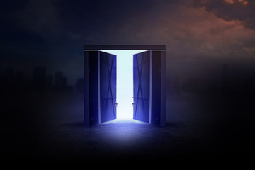 Empty background scene. Rays of neon light in the dark, neon figures, smoke. Background of empty stage show. Abstract dark background.