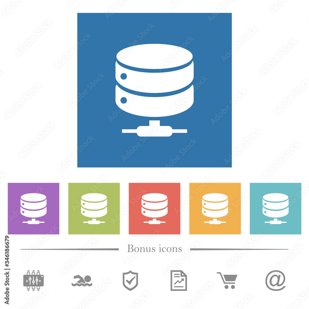 Poster network database flat white icons in square backgrounds
