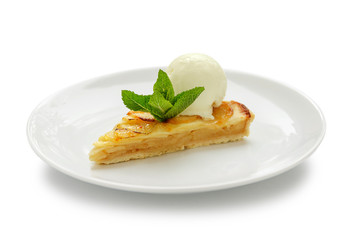 Apple Pie with Ice Cream on Top on isolated white background