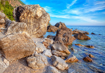 Seaside Rocks Scenery , Perfect Beach with Large Stones 