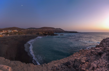 ajuy beach on Fuerteventura islans at sunset. Canary, Spain, october 2019