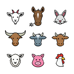 Farm Animals Vector Icon Set