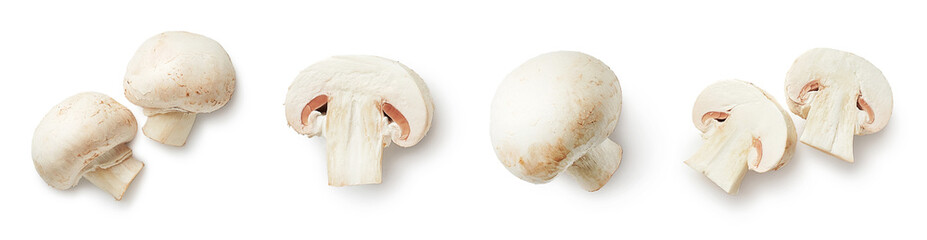 Fototapeta premium Zestaw świeżych pieczarek w całości i plastrach