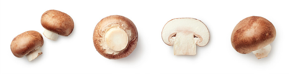 Set of fresh whole and sliced champignons