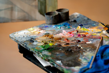 artist's palette with oil paints