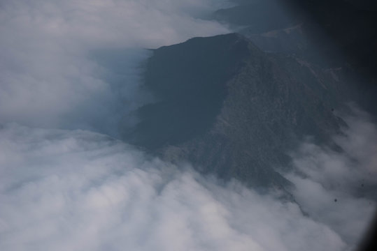 Panorama from Cholatse, Taboche Peak, with prayer flags trekking to Nepal base camp - Powered by Adobe