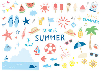 夏の手描きイラスト素材セット（カラー）