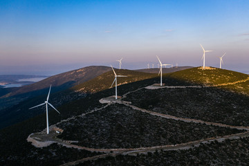 Wind turbines on sunny morning