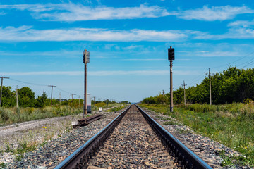 A single railway track extending into the horizon