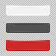 Black, white and red textile banners with folds