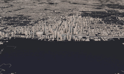Toronto, Canada city map 3D Rendering. Aerial satellite view.