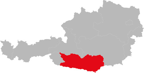 Fototapeta na wymiar Carinthia province highlighted on Austria map. Light gray background.