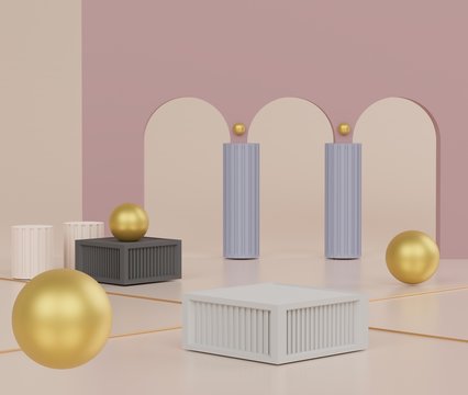 3d Abstract Geometric Forms. Minimal Scene With Realistic Podium And Platforms. Fashion Modern Design Show Stage,pedestal, Shopfront For Mock Up.