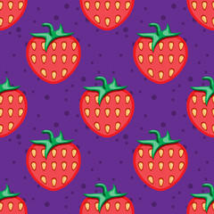 Seamless strawberry pattern on purple background. Vector image