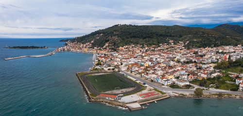 Fototapeta premium Aerial view of Githio island (Gythio town) in Laconia, Peloponnese, Greece